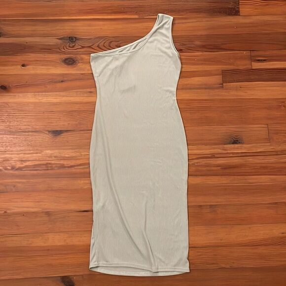 Pretty Little Thing Sage Green Rib Knit One Shoulder Dress Womens 6 NEW - Picture 4 of 11